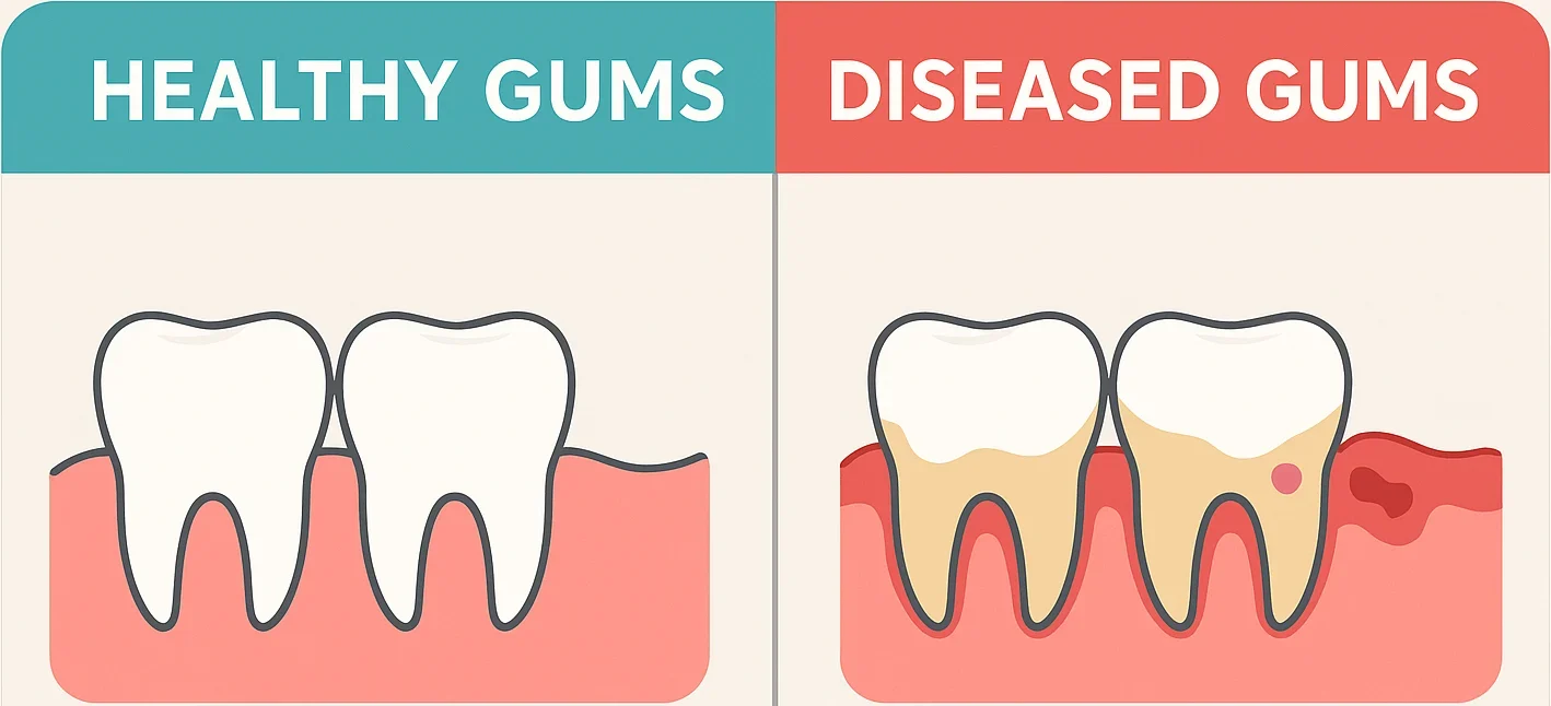 healthy vs diseased gum disease infographic