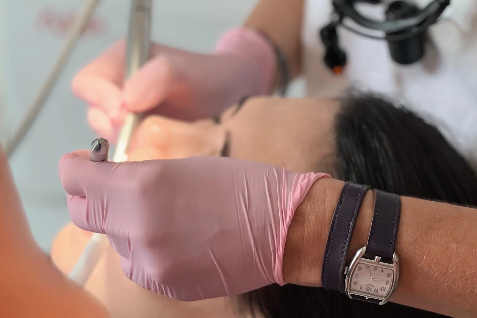 Close-up of dental cleaning procedure using modern preventive techniques