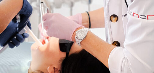 Dr Olga Dontsova and a patient getting a Dental cleaning at Modern Smile Design